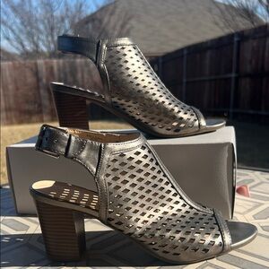 Elegant Silver Women's Heeled Sandals